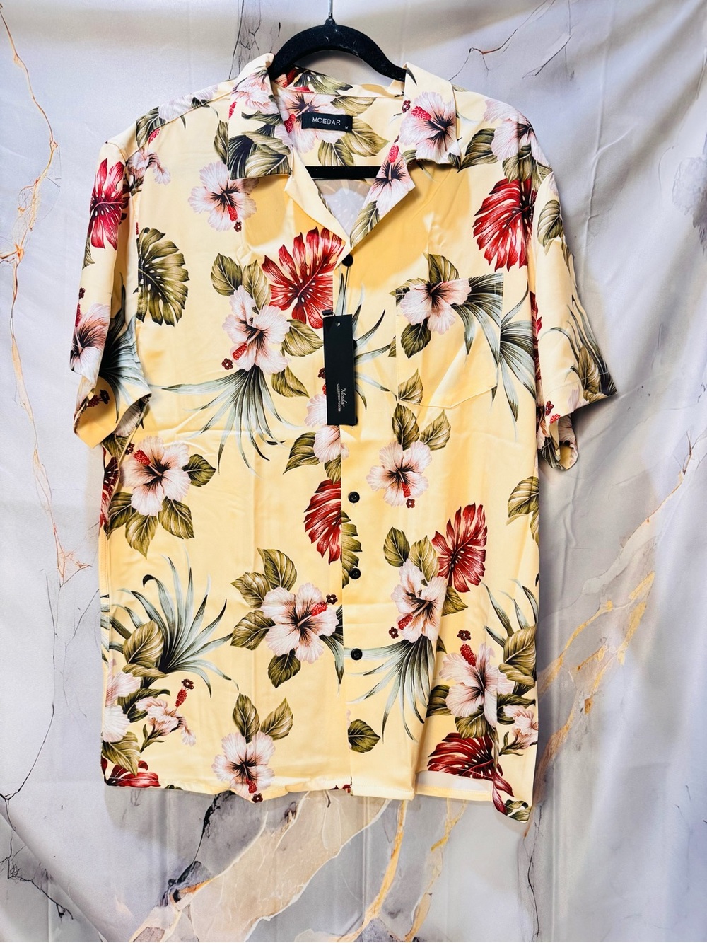 Stunning Yellow Floral Camp-Collar Button-Down Shirt